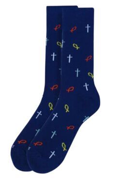 Men's Christian - Cross / Fish / ICHTHUS / Religious Crew Socks - NWT